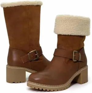 Ladmiple Snow Boots For Women Cute High Top Warm Fur Lined Winter Ankle Booties Outdoor Slip On Fashion Mid Calf Walking Shoe