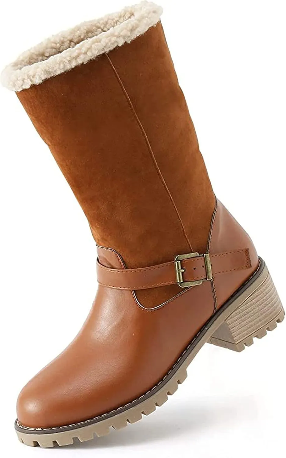 Ladmiple Snow Boots For Women Cute High Top Warm Fur Lined Winter Ankle Booties Outdoor Slip On Fashion Mid Calf Walking Shoe
