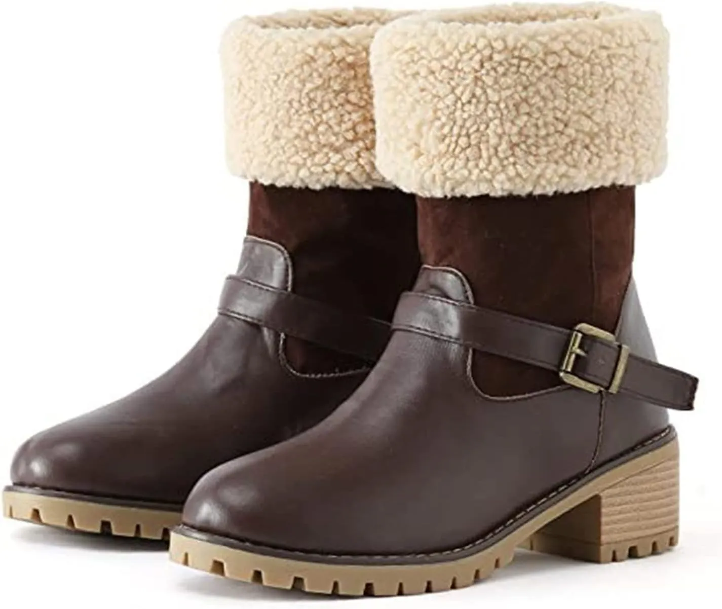 Ladmiple Snow Boots For Women Cute High Top Winter Warm Ankle Booties Slip On Fur Lined Fashion Casual Mid Calf Walking Shoes