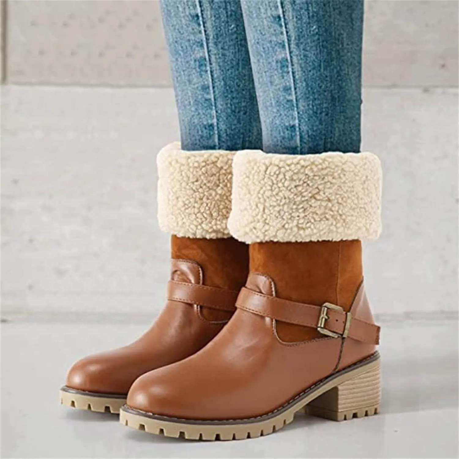Ladmiple Snow Boots For Women Cute High Top Winter Warm Ankle Booties Slip On Fur Lined Fashion Casual Mid Calf Walking Shoes
