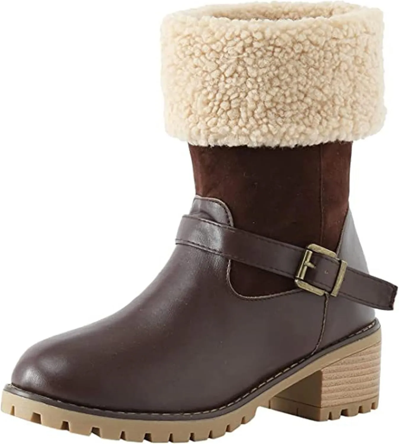 Ladmiple Snow Boots For Women Cute High Top Winter Warm Ankle Booties Slip On Fur Lined Fashion Casual Mid Calf Walking Shoes
