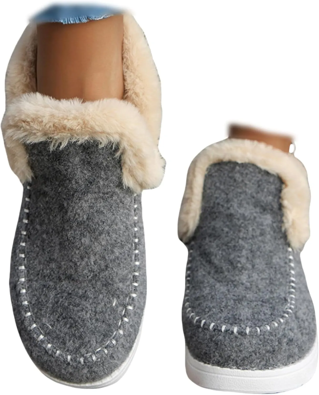 Ladmiple Winter Boots For Women 2024 Dressy Snow Boots Warm Ankle Booties Comfortable Slip On Outdoor Fur Lined Loafers Shoes