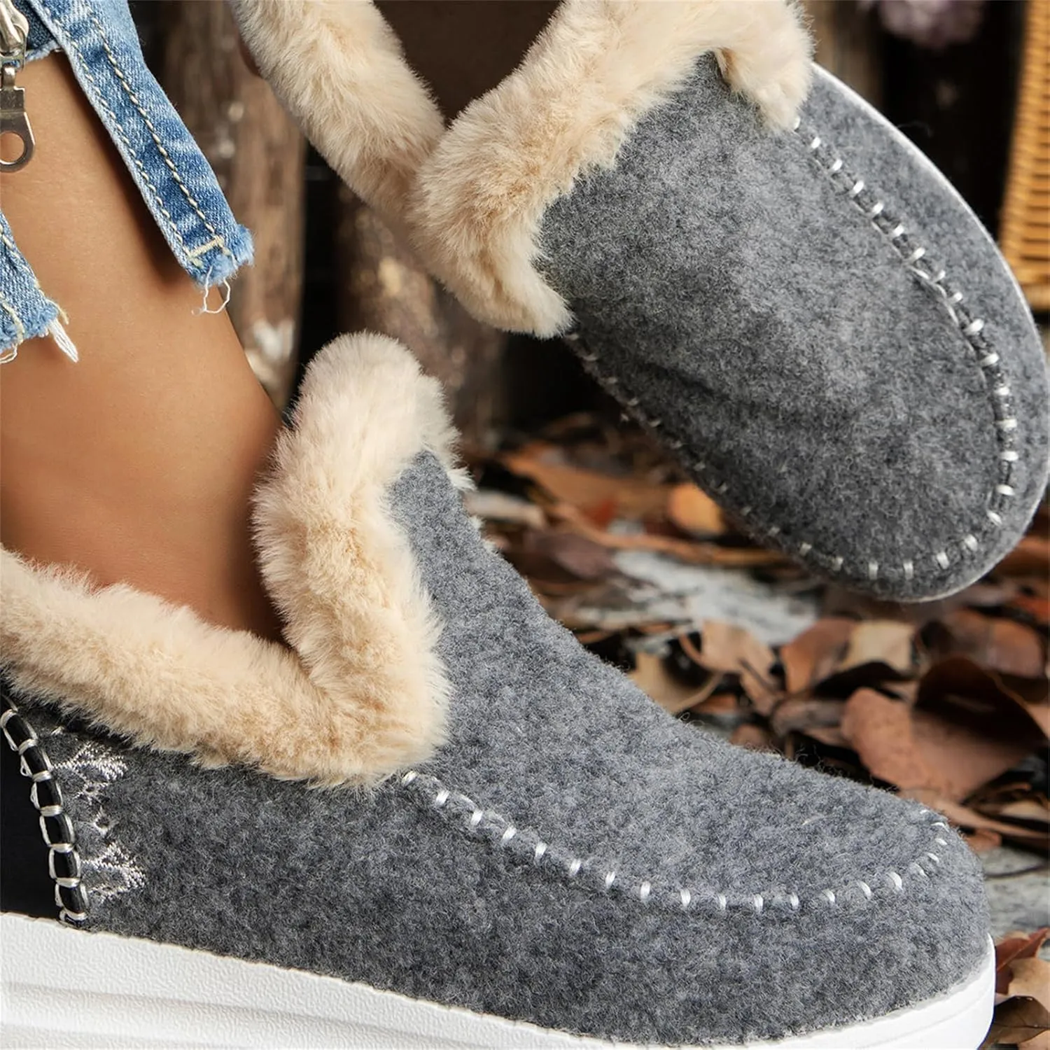 Ladmiple Winter Boots For Women 2024 Dressy Snow Boots Warm Ankle Booties Comfortable Slip On Outdoor Fur Lined Loafers Shoes