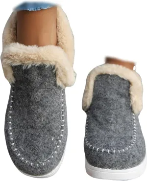Ladmiple Winter Boots For Women 2024 Dressy Snow Boots Warm Ankle Booties Comfortable Slip On Outdoor Fur Lined Loafers Shoes