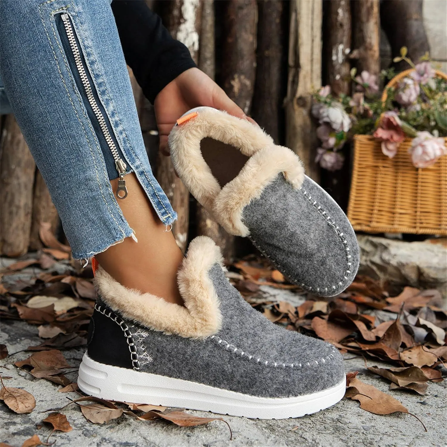 Ladmiple Winter Boots For Women 2024 Dressy Snow Boots Warm Ankle Booties Comfortable Slip On Outdoor Fur Lined Loafers Shoes
