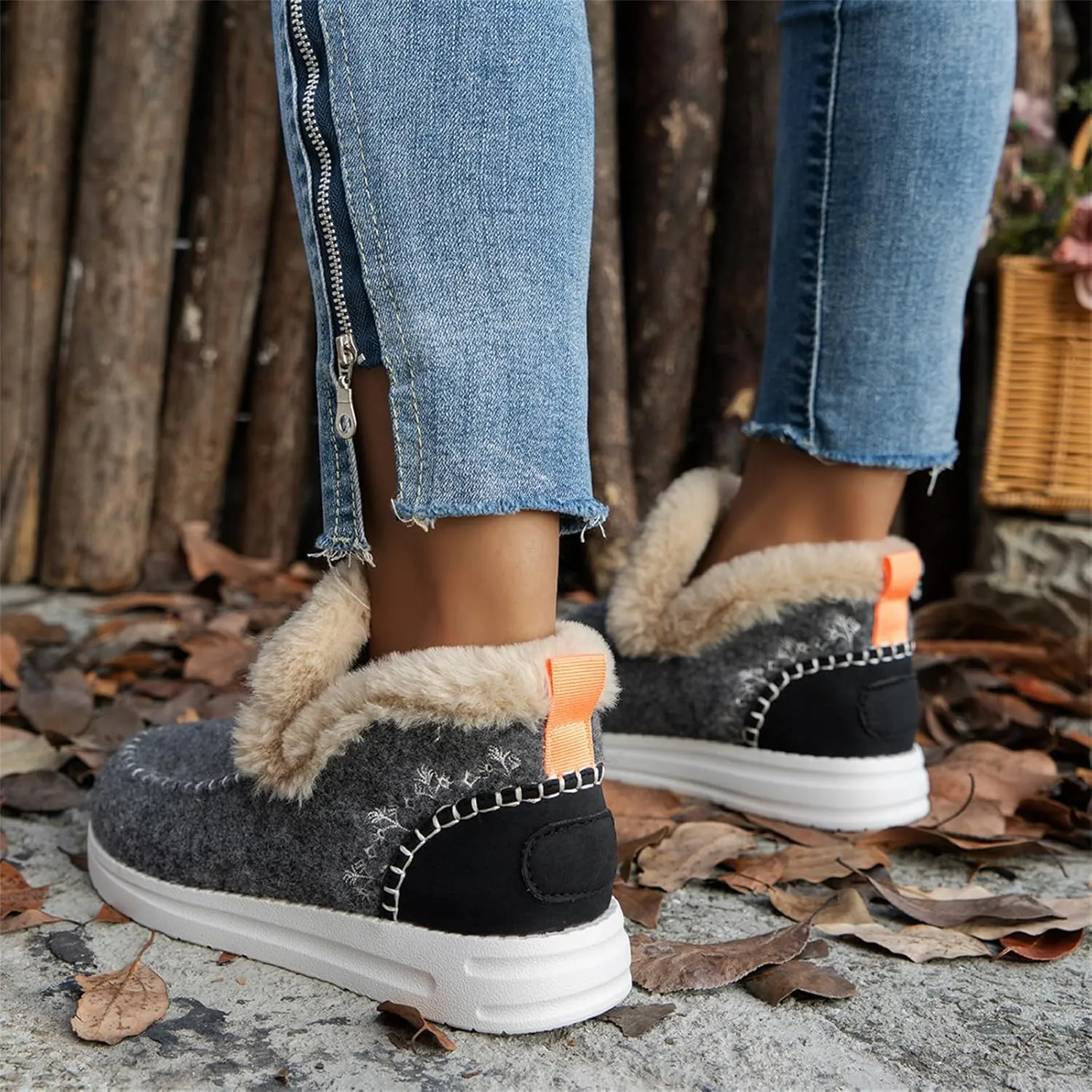 Ladmiple Winter Boots For Women 2024 Dressy Snow Boots Warm Ankle Booties Comfortable Slip On Outdoor Fur Lined Loafers Shoes