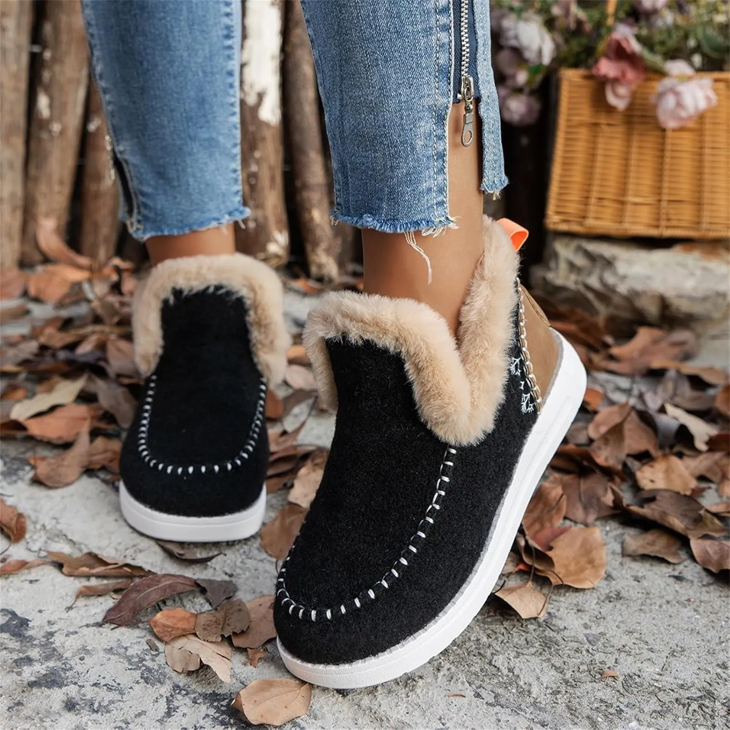 Ladmiple Winter Boots For Women 2024 Dressy Snow Boots Warm Ankle Booties Comfortable Slip On Outdoor Fur Lined Loafers Shoes