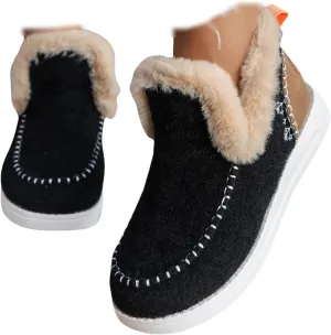Ladmiple Winter Boots For Women 2024 Dressy Warm Fur Lined Snow Boots Short Ankle Booties Slip On Comfortable Loafers Shoes