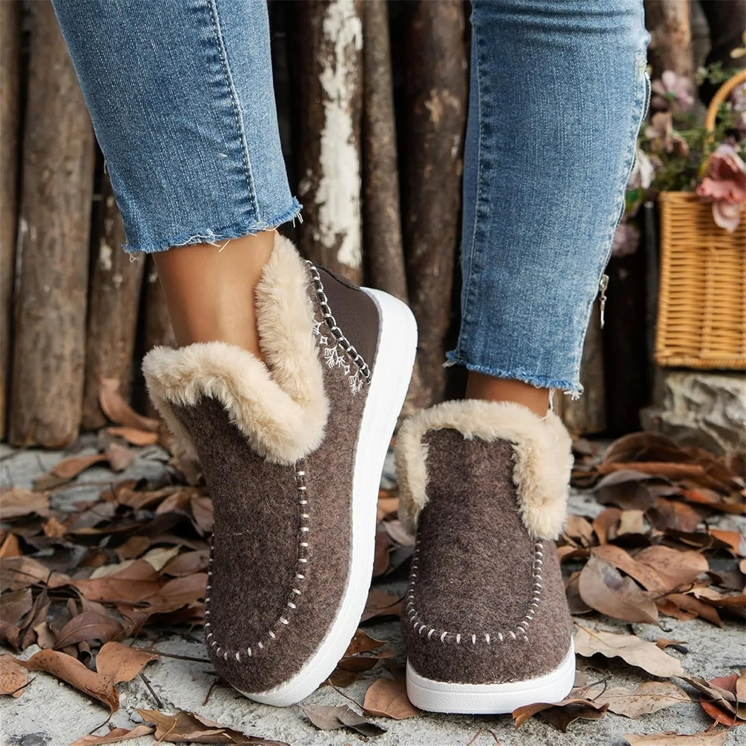 Ladmiple Winter Boots For Women 2024 Fashion Snow Boots Slip on Warm Comfortable Fur Lined Ankle Booties Loafers Shoes