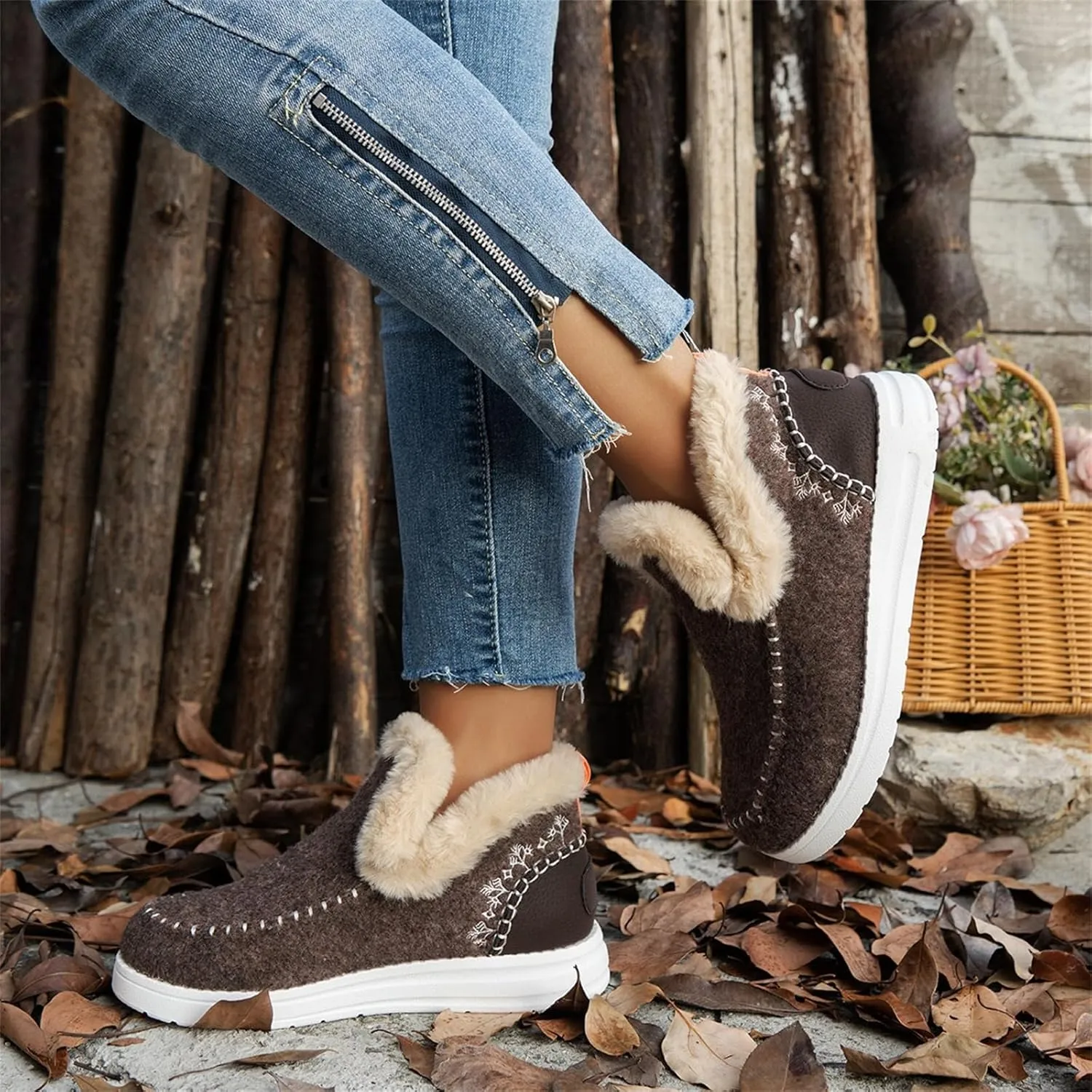Ladmiple Winter Boots For Women 2024 Fashion Snow Boots Slip on Warm Comfortable Fur Lined Ankle Booties Loafers Shoes