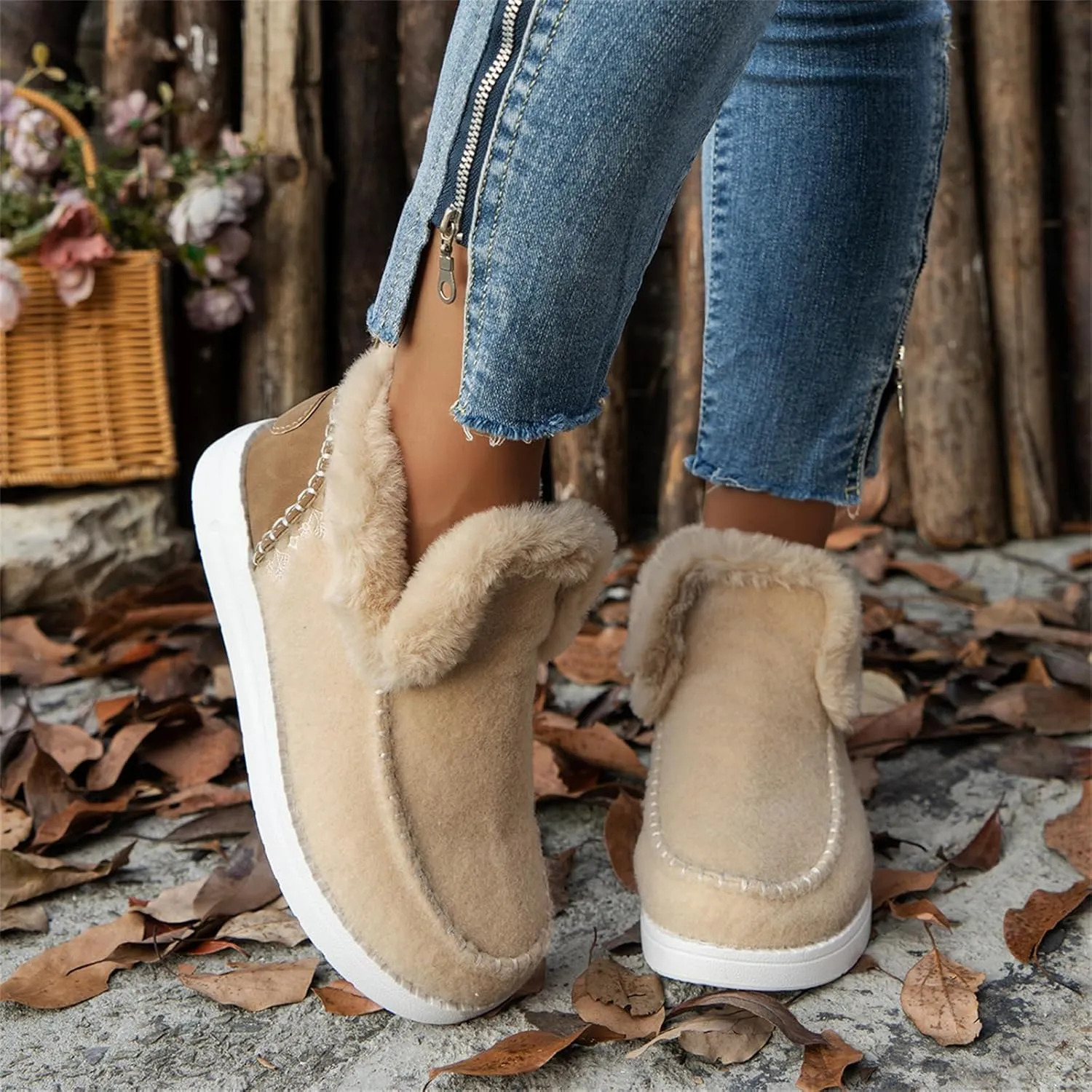 Ladmiple Winter Boots For Women 2024 Fashion Snow Boots Slip on Warm Comfortable Fur Lined Ankle Booties Loafers Shoes