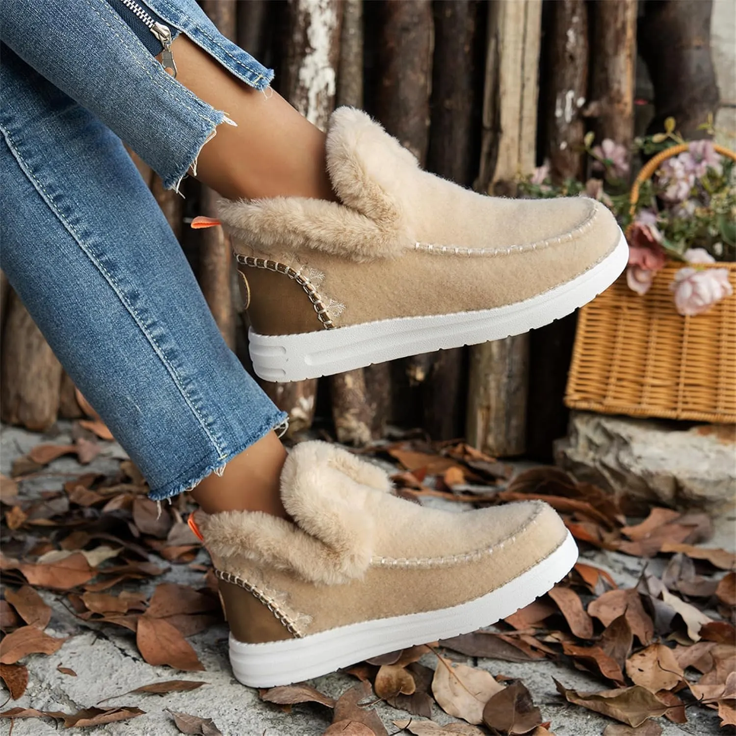 Ladmiple Winter Boots For Women 2024 Fashion Snow Boots Slip on Warm Comfortable Fur Lined Ankle Booties Loafers Shoes
