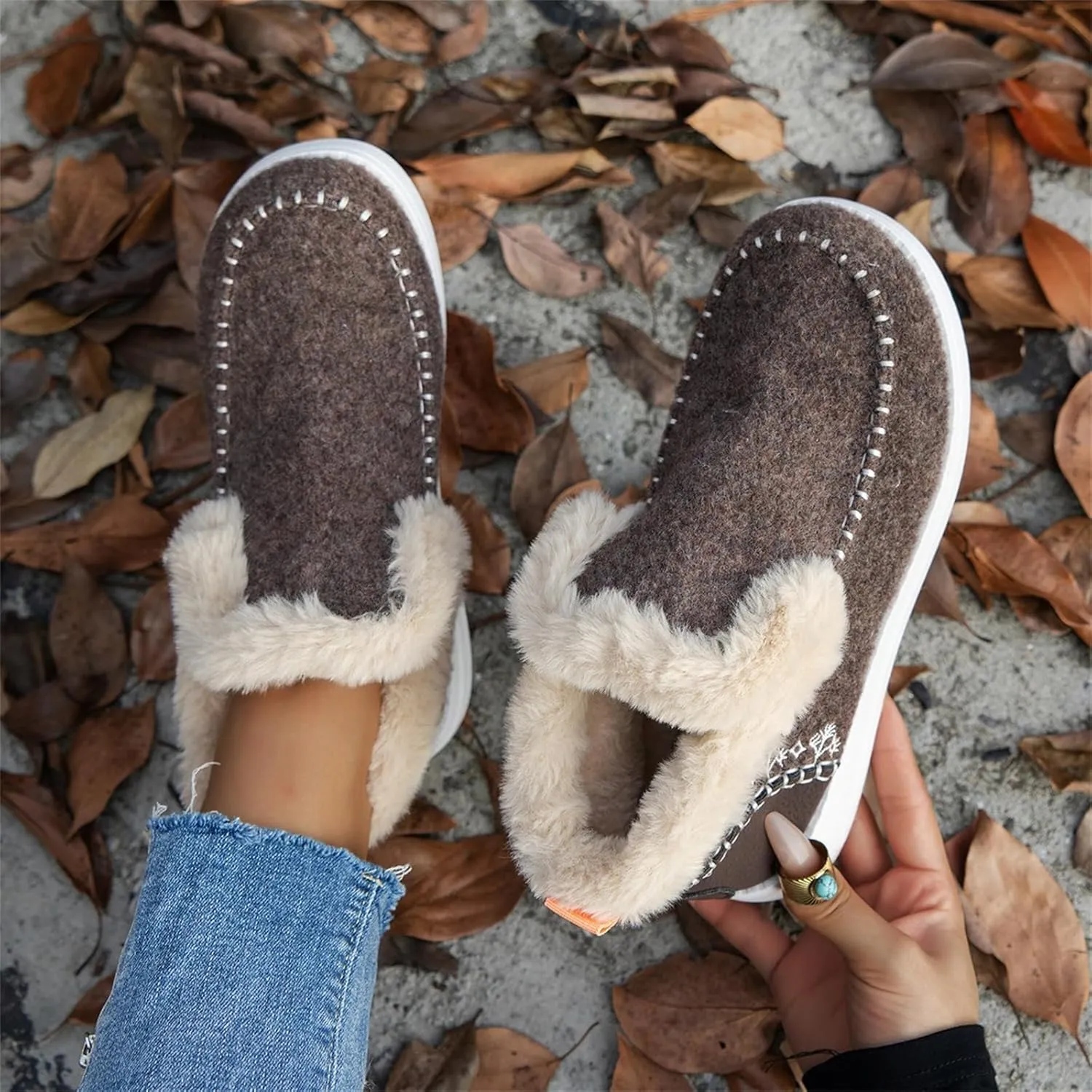 Ladmiple Winter Boots For Women 2024 Fashion Snow Boots Slip on Warm Comfortable Fur Lined Ankle Booties Loafers Shoes