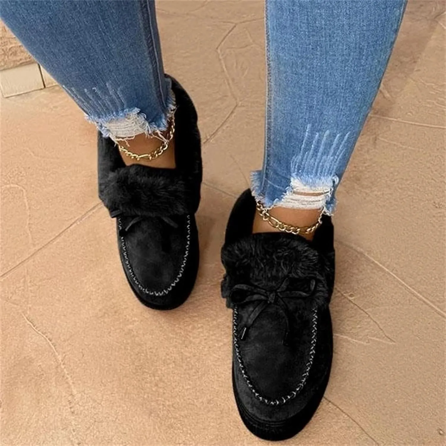 Ladmiple Winter Boots For Women 2024 Fashion Snow Warm Ankle Booties Fur Lined Anti-Slip Outdoor Slip On Loafers Shoes