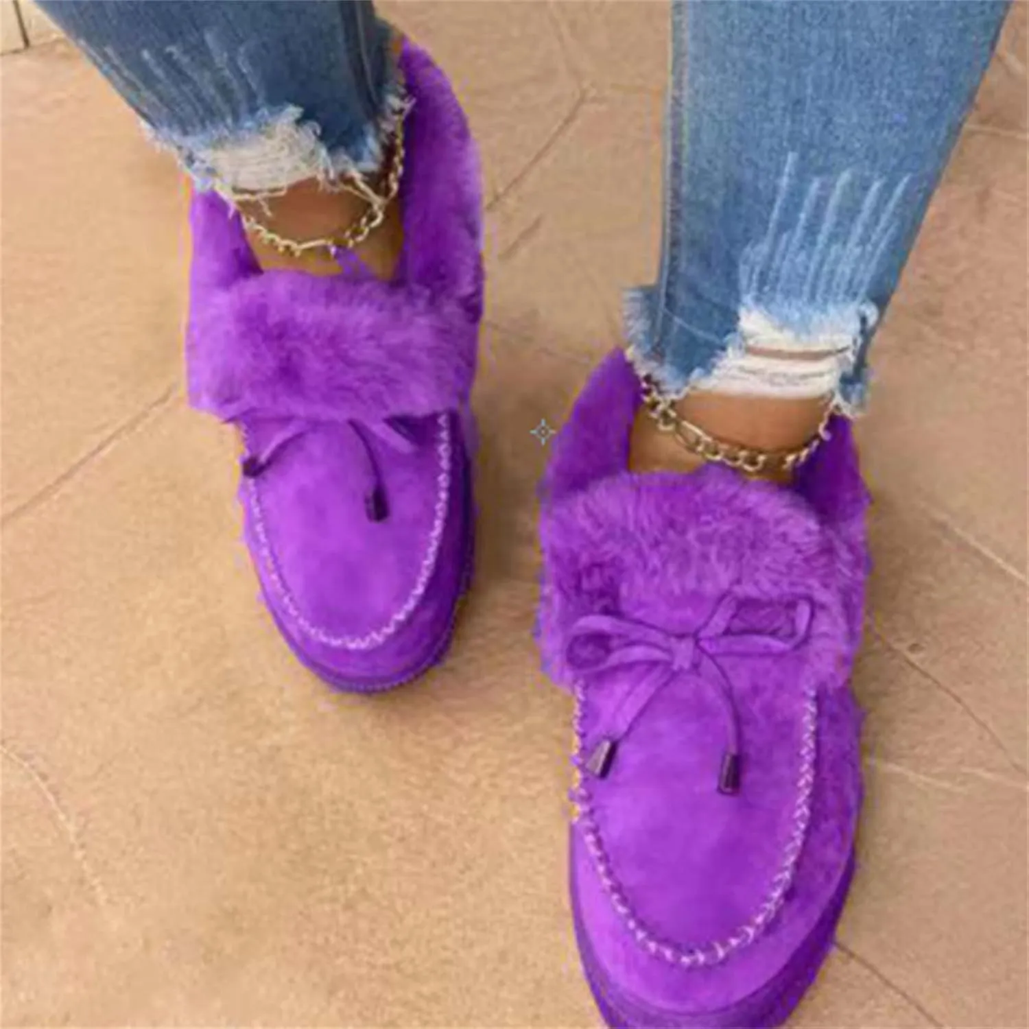 Ladmiple Winter Boots For Women 2024 Fashion Snow Warm Ankle Booties Fur Lined Anti-Slip Outdoor Slip On Loafers Shoes