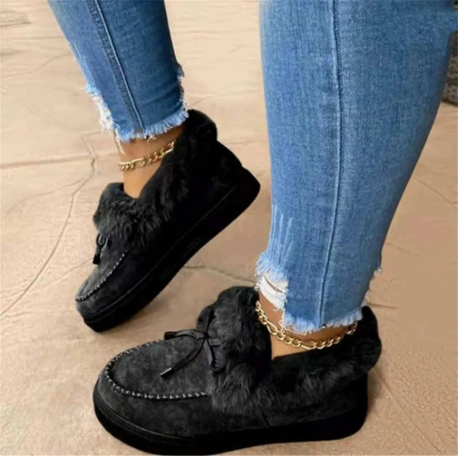 Ladmiple Winter Boots For Women 2024 Fashion Snow Warm Ankle Booties Fur Lined Anti-Slip Outdoor Slip On Loafers Shoes