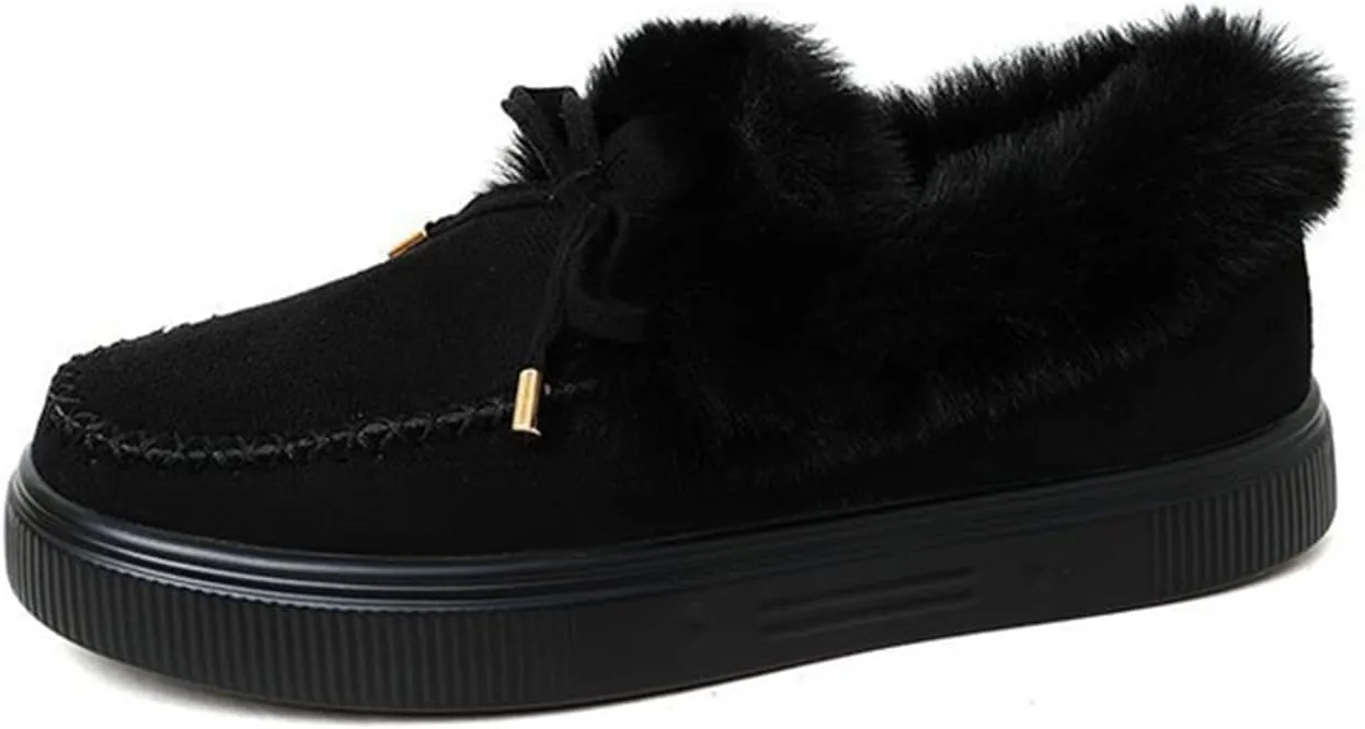 Ladmiple Winter Boots For Women 2024 Fashion Snow Warm Ankle Booties Fur Lined Anti-Slip Outdoor Slip On Loafers Shoes
