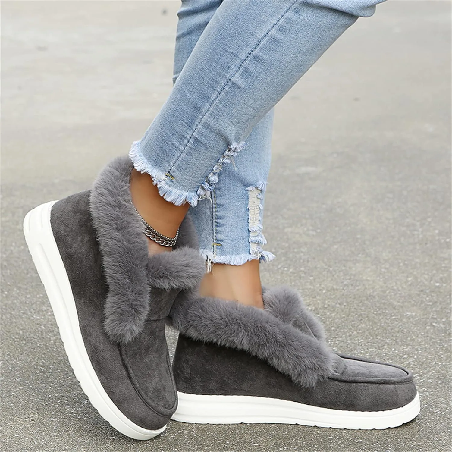 Ladmiple Winter Boots For Women 2024 Snow Boots Slip on Warm Comfortable Outdoor Fur Lined Ankle Booties Loafers Shoes