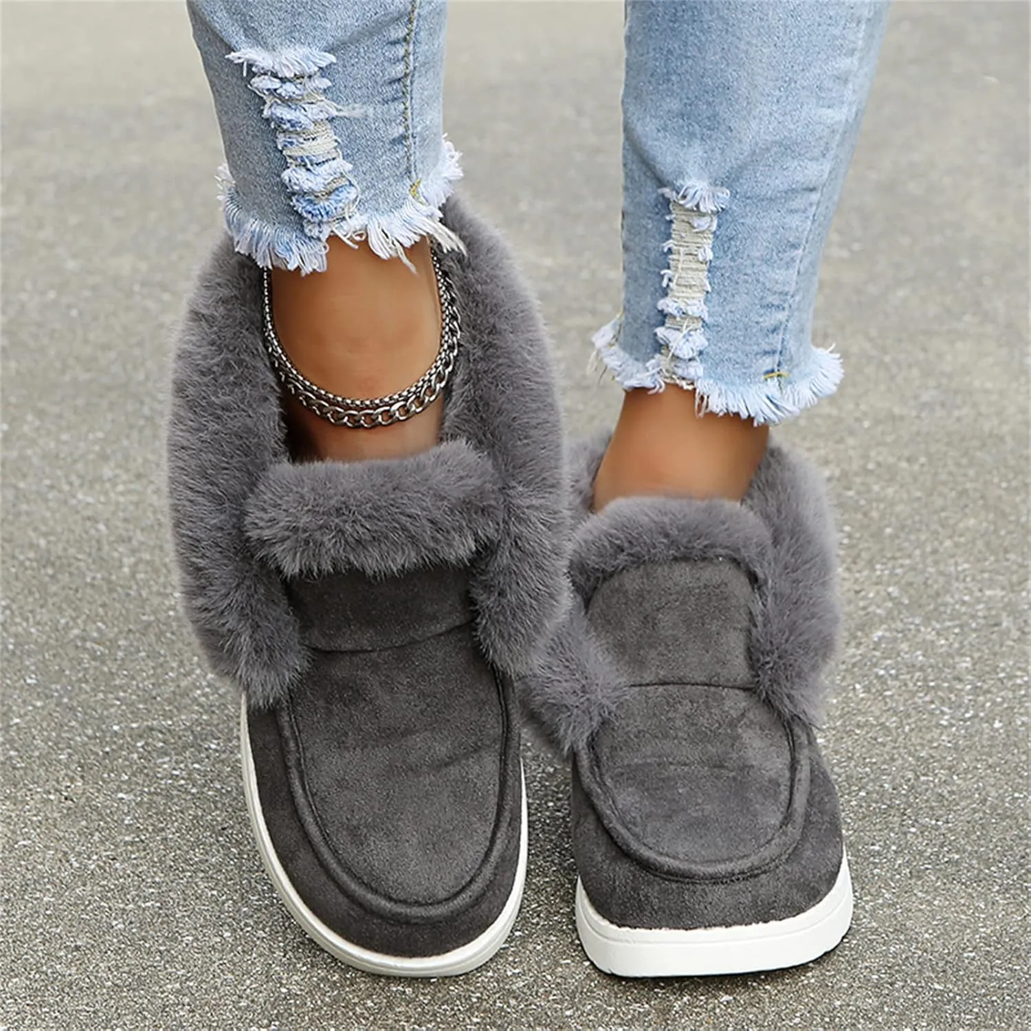 Ladmiple Winter Boots For Women 2024 Snow Boots Slip on Warm Comfortable Outdoor Fur Lined Ankle Booties Loafers Shoes