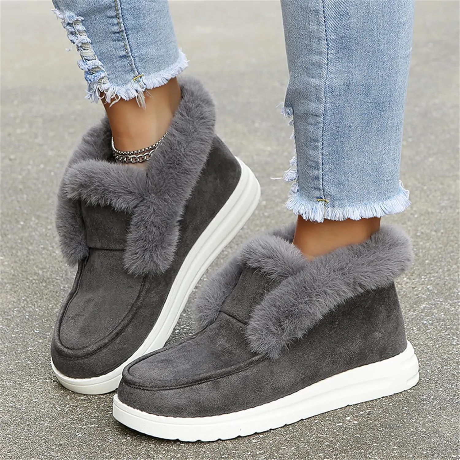 Ladmiple Winter Boots For Women 2024 Snow Boots Slip on Warm Comfortable Outdoor Fur Lined Ankle Booties Loafers Shoes