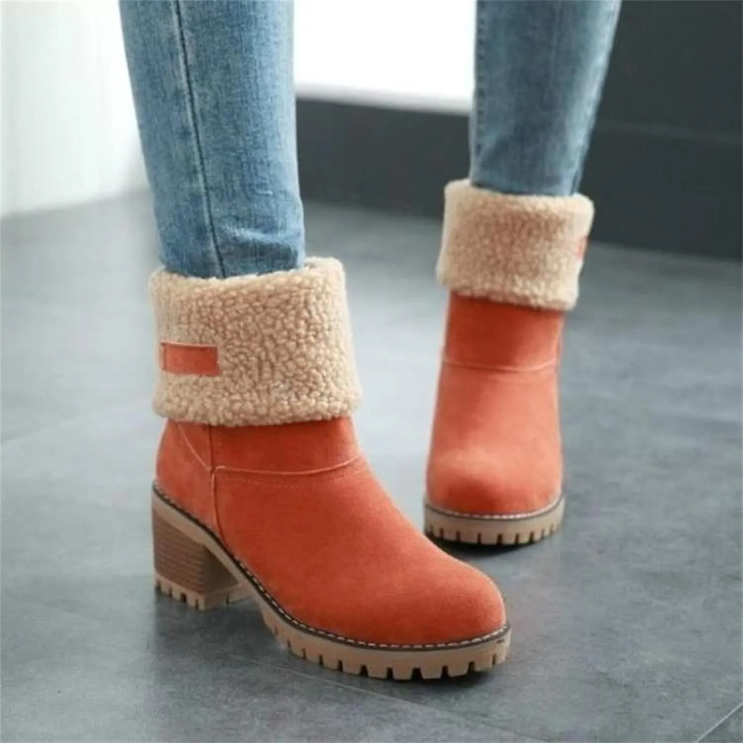 Ladmiple Winter Boots For Women Fashion Mid Calf Snow Boots Fur Lined Warm Comfortable Slip On Short Ankle Booties 2024