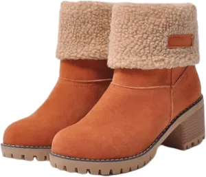 Ladmiple Winter Boots For Women Fashion Mid Calf Snow Boots Fur Lined Warm Comfortable Slip On Short Ankle Booties 2024