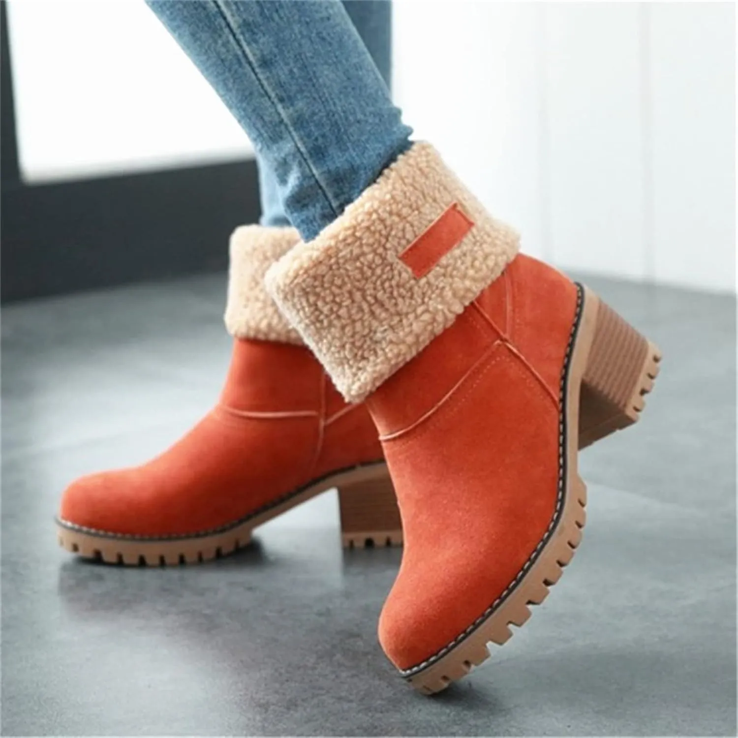 Ladmiple Winter Boots For Women Fashion Mid Calf Snow Boots Fur Lined Warm Comfortable Slip On Short Ankle Booties 2024