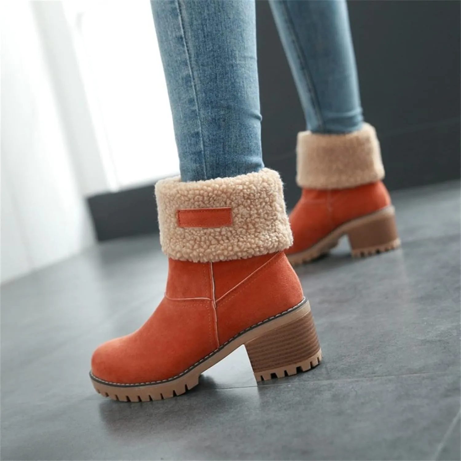 Ladmiple Winter Boots For Women Fashion Mid Calf Snow Boots Fur Lined Warm Comfortable Slip On Short Ankle Booties 2024