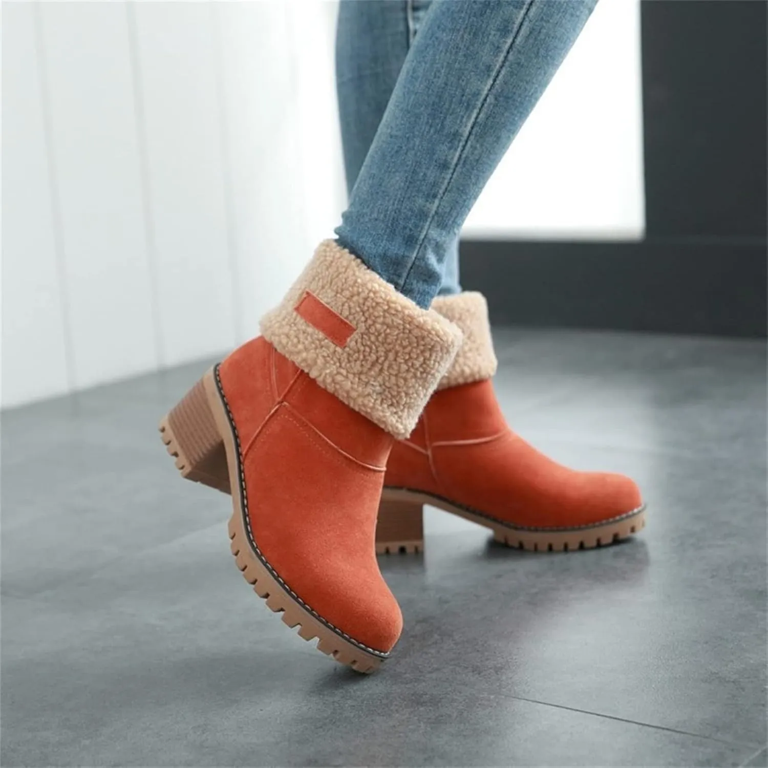 Ladmiple Winter Boots For Women Fashion Mid Calf Snow Boots Fur Lined Warm Comfortable Slip On Short Ankle Booties 2024