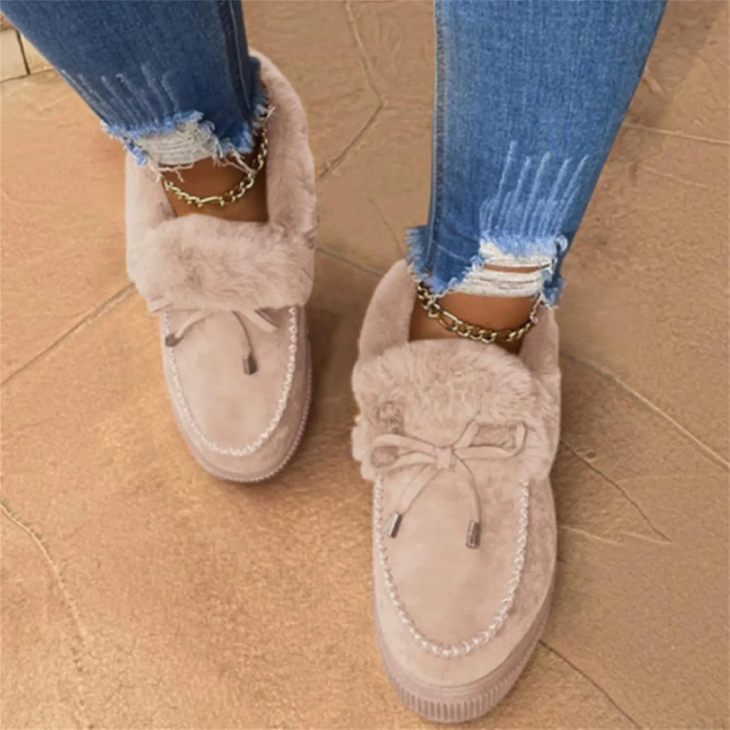 Ladmiple Winter Boots For Women Fashion Snow Boots Warm Ankle Booties Slip On Outdoor Fur Lined Comfortable Loafers Shoes