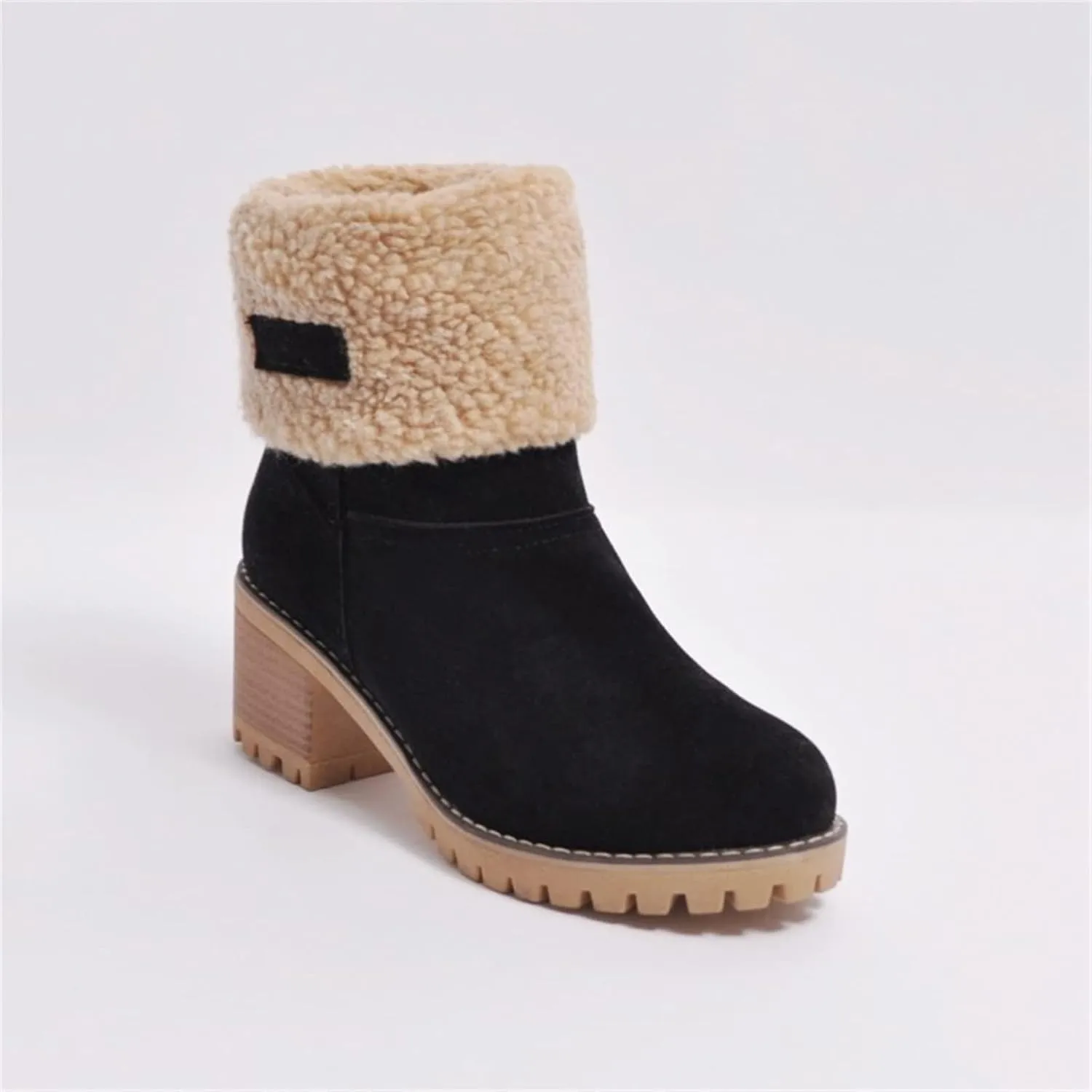Ladmiple Winter Boots For Women Fashion Snow Boots Warm Fur Lined Ankle Booties Slip on Outdoor Walking Mid Calf Boots 2024