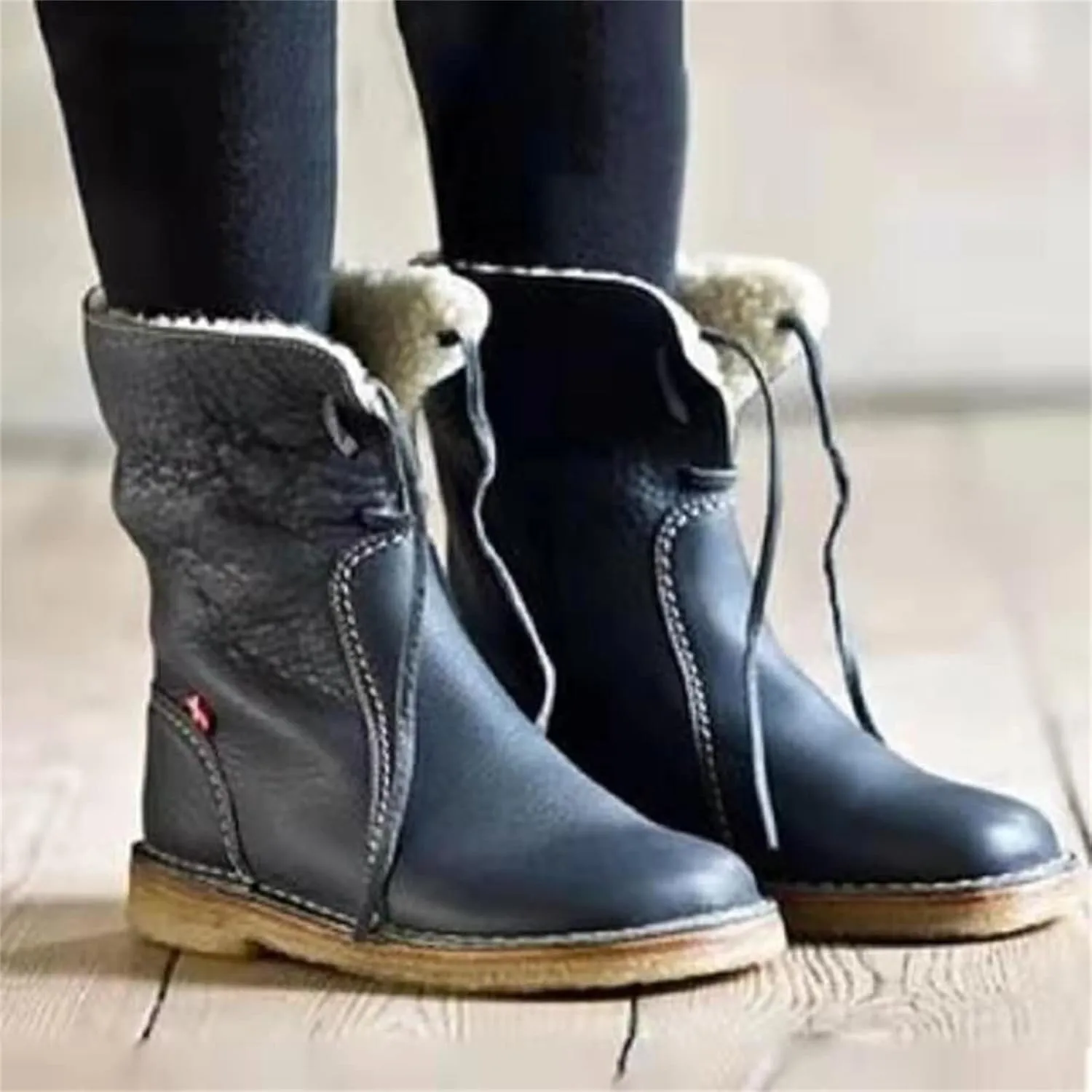 Ladmiple Winter Boots For Women Fashion Snow Mid Calf Boots Fur Lined Anti-Slip Outdoor Walking Warm Shoes Ankle Booties