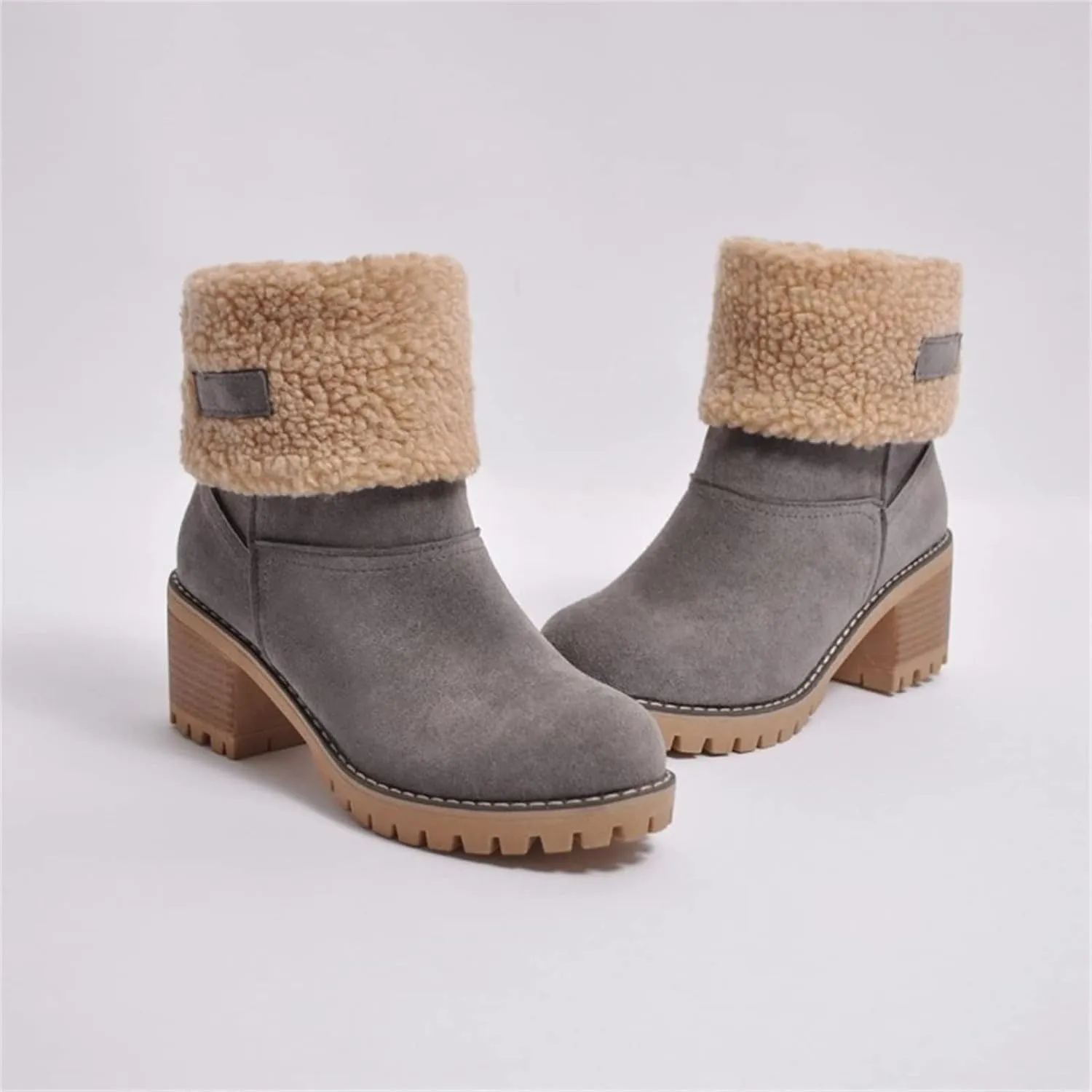 Ladmiple Winter Boots For Women Fashion Warm Faux Fur Lined Mid Calf Snow Boots Comfortable Walking Slip On Ankle Booties