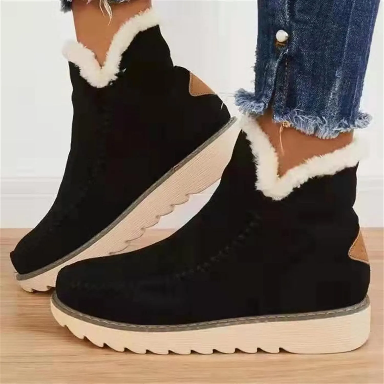 Ladmiple Winter Fashion Boots For Women 2024 Snow Boots Slip on Fur Lined Lightweight Cold Weather Warm Ankle Booties Loafers
