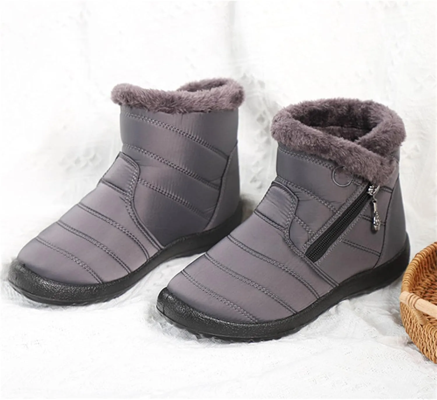 Lausiuoe Snow Boots For Women Waterproof Insulated Wide Width Winter Fur Lined Warm Slip On Ankle Booties Outdoor Shoes