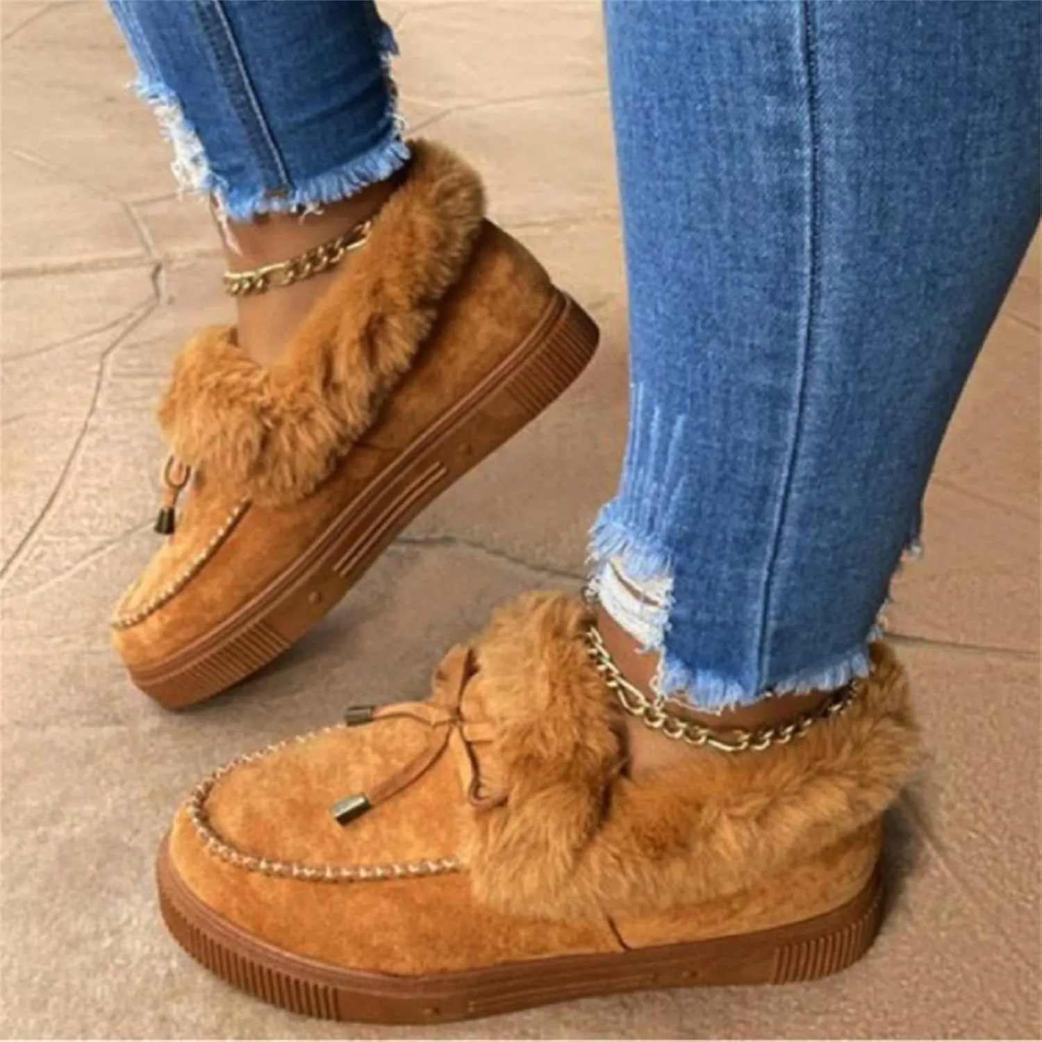 Lausiuoe Snow Boots For Women Wide Width Winter booties Fur Lined Warm Fuzzy Casual Trendy Outdoor Comfortable Shoes