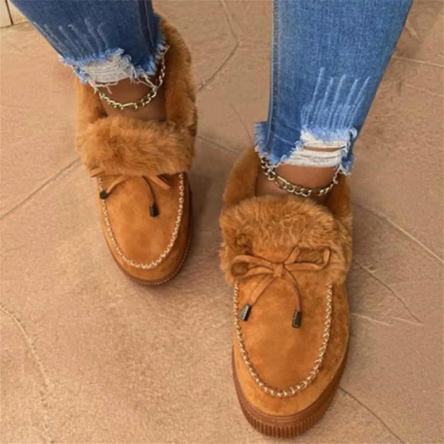 Lausiuoe Snow Boots For Women Wide Width Winter booties Fur Lined Warm Fuzzy Casual Trendy Outdoor Comfortable Shoes