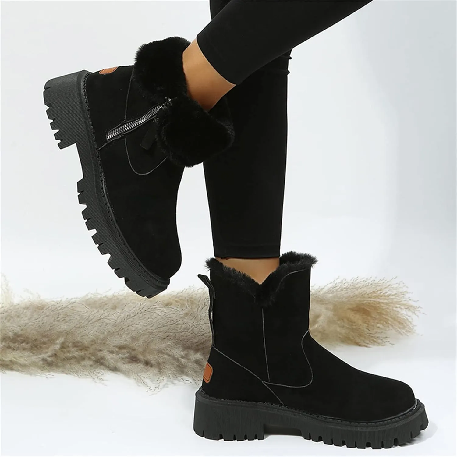 Lausiuoe Snow Boots For Women Wide Width Winter Shoes with Fur Lined Warm Casual Fashion Trendy Outdoor Fuzzy Booties
