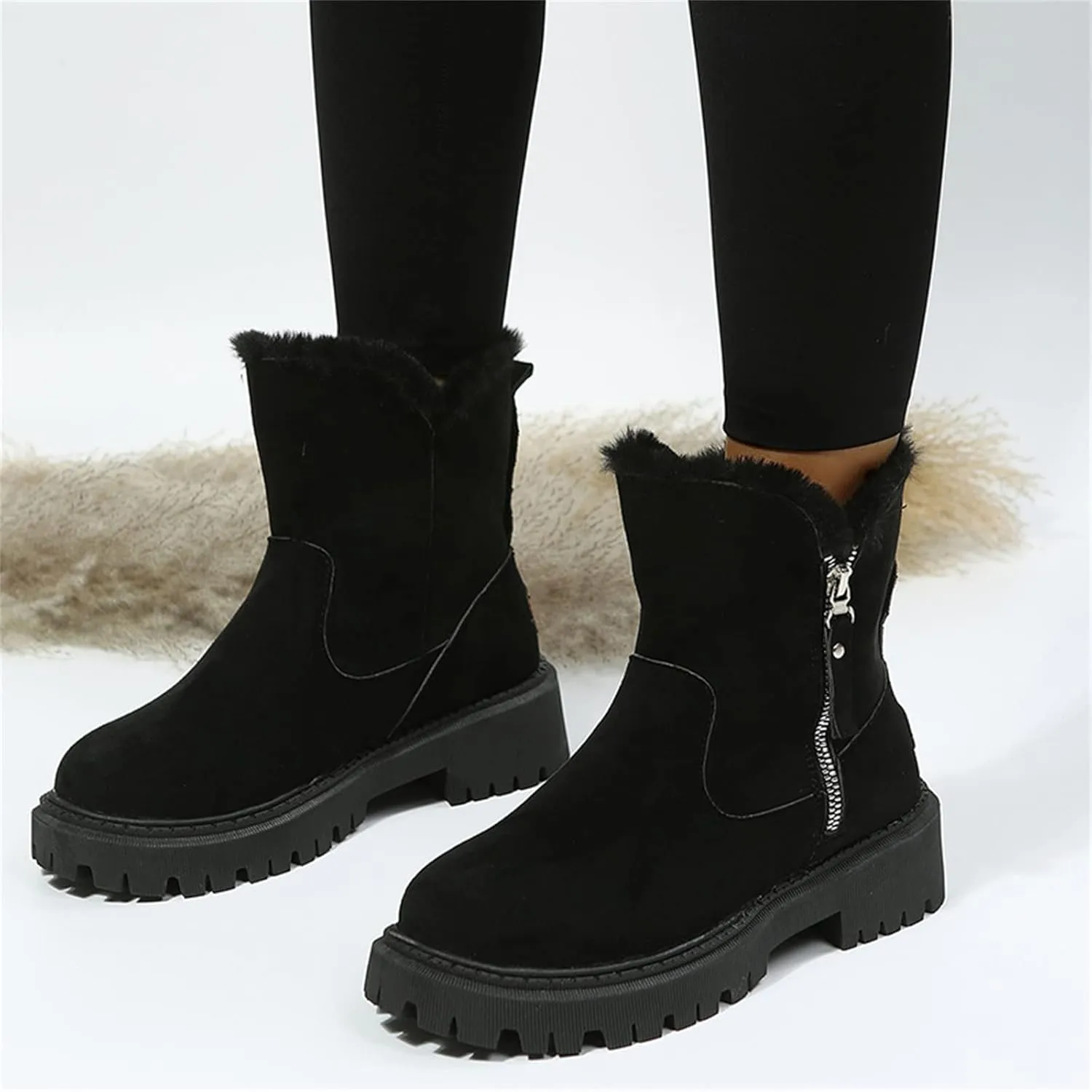 Lausiuoe Snow Boots For Women Wide Width Winter Shoes with Fur Lined Warm Casual Fashion Trendy Outdoor Fuzzy Booties