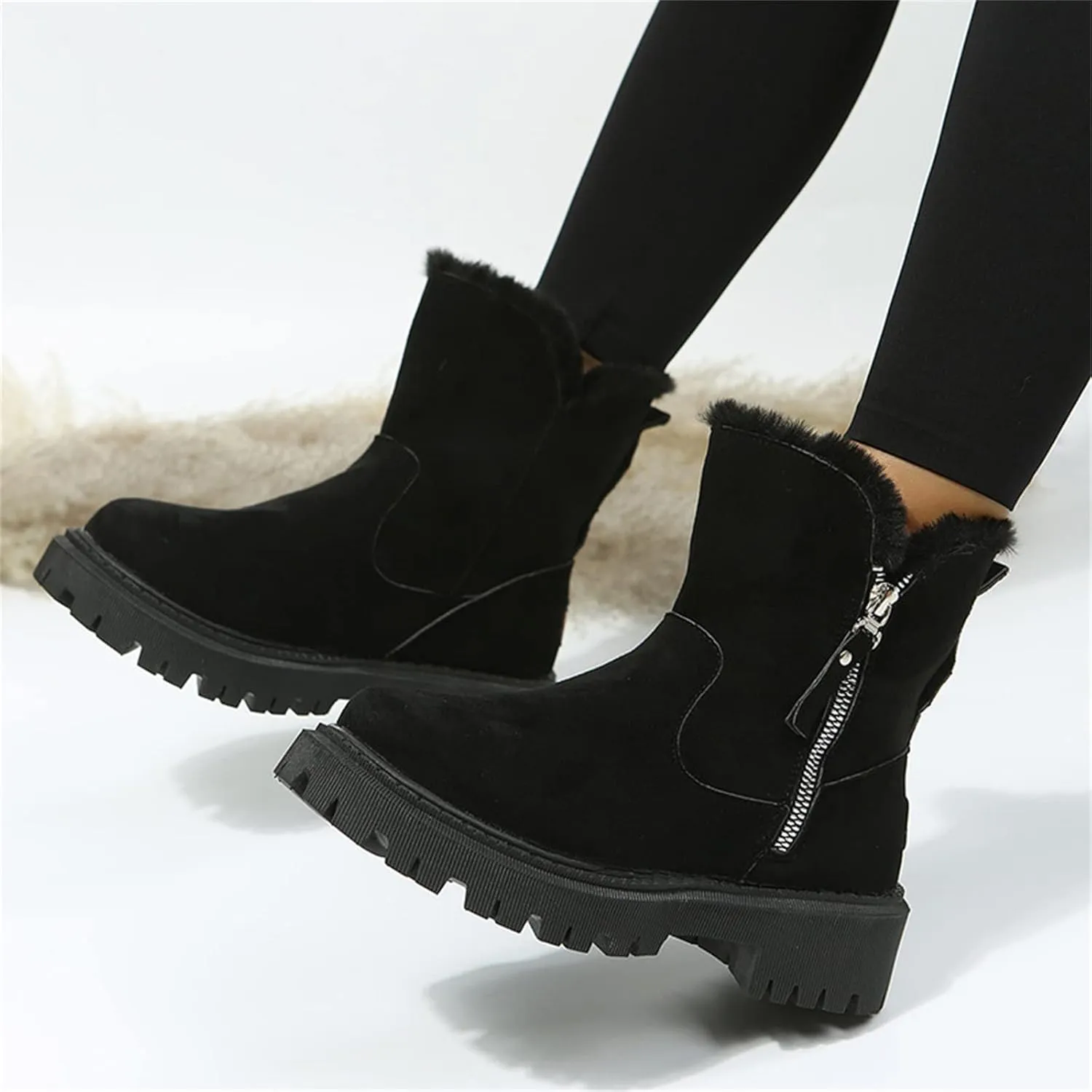 Lausiuoe Snow Boots For Women Wide Width Winter Shoes with Fur Lined Warm Casual Fashion Trendy Outdoor Fuzzy Booties