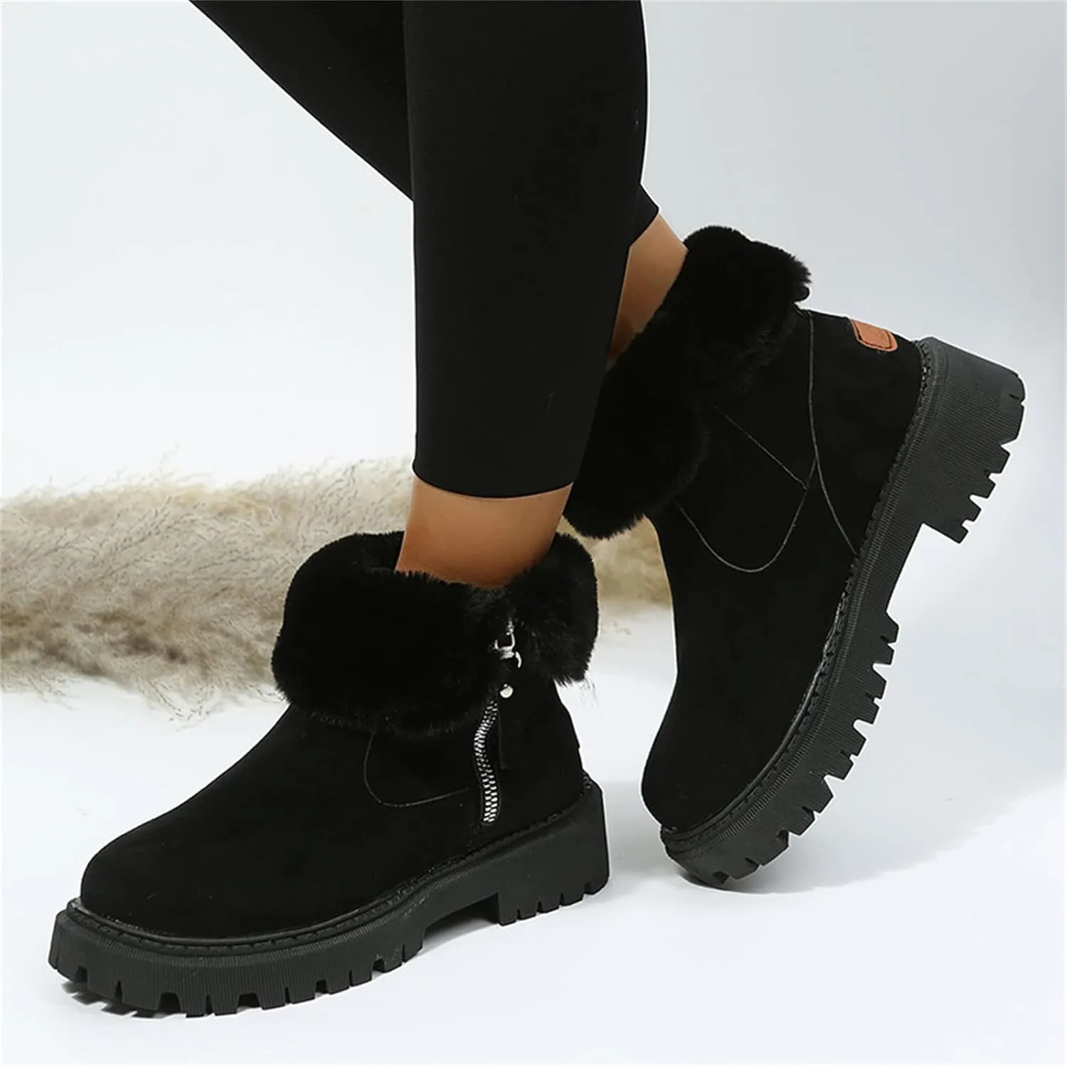 Lausiuoe Snow Boots For Women Wide Width Winter Shoes with Fur Lined Warm Casual Fashion Trendy Outdoor Fuzzy Booties