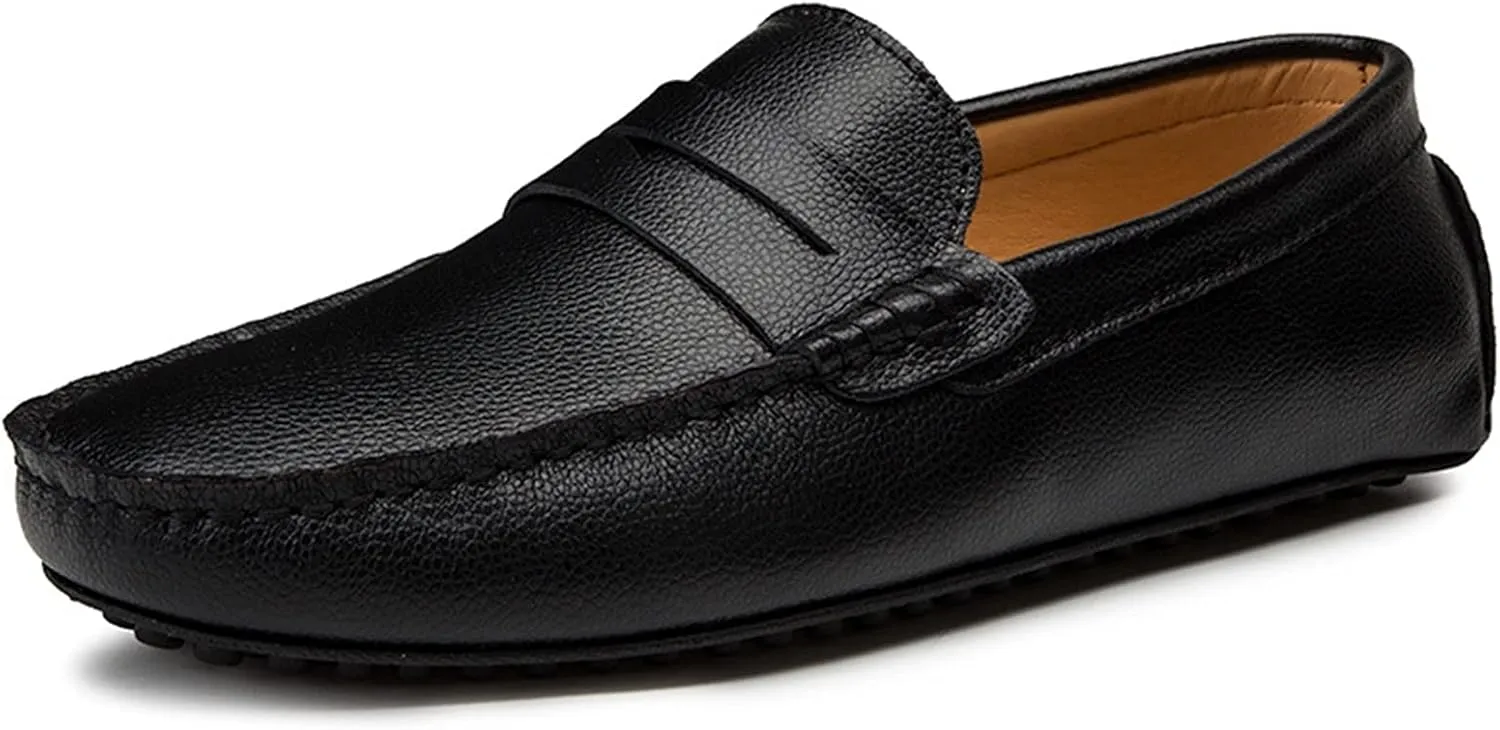Loafer Shoes for Men Genuine Leather Round Toe Sole Stitching Details Penny Loafer Soft Comfortable Flexible Driving Slip On for Any Attire