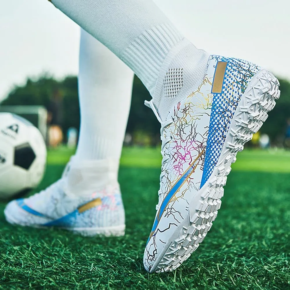 Maylrvjv Men's High Top Soccer Cleats Boys Football Boots Breathble Shock Absorbing Multi-Ground Competition Training Futsal Sneakers