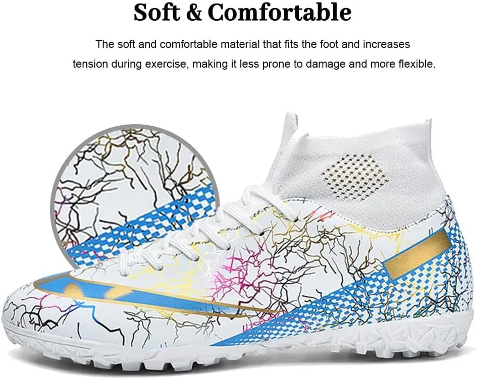 Maylrvjv Men's High Top Soccer Cleats Boys Football Boots Breathble Shock Absorbing Multi-Ground Competition Training Futsal Sneakers