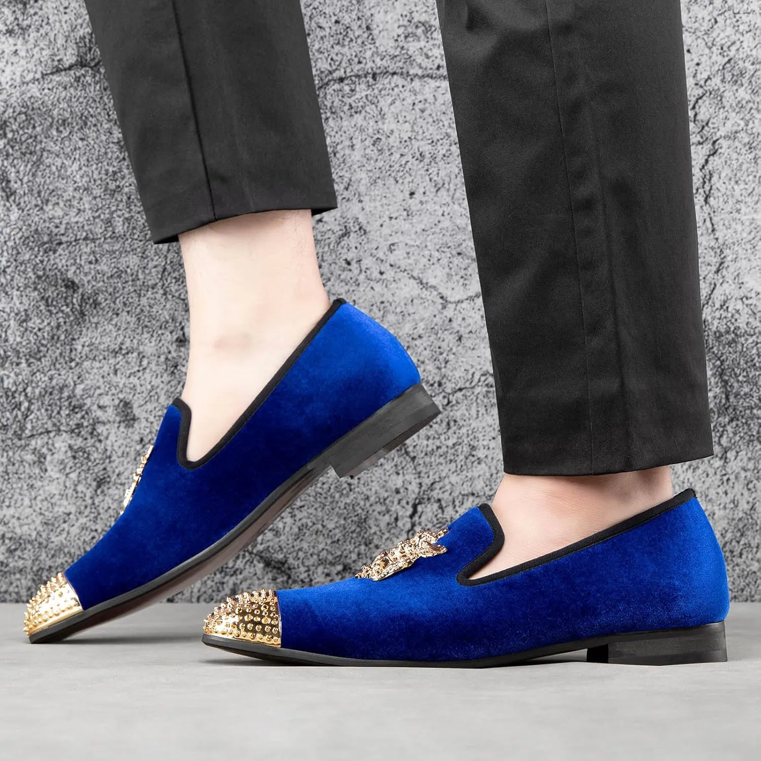 Men Genuine Leather Mens Metallic Textured Slip-on Glitter Loafers Shoes