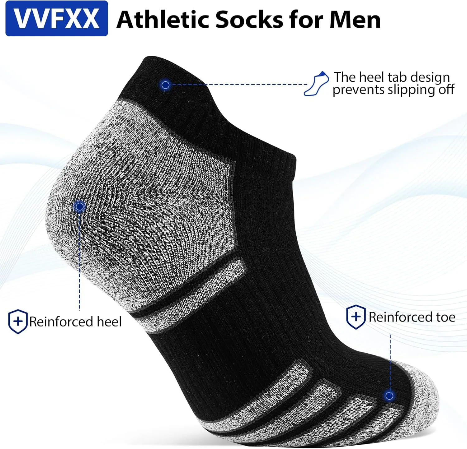 Mens Ankle Socks - 6 Pairs No Show Athletic Running Low Cut Socks with Moisture Wicking & Cushioned Suppor