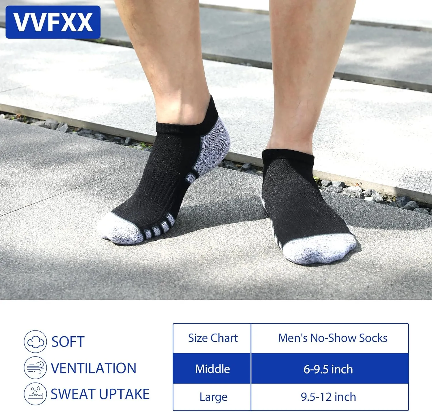 Mens Ankle Socks - 6 Pairs No Show Athletic Running Low Cut Socks with Moisture Wicking & Cushioned Suppor