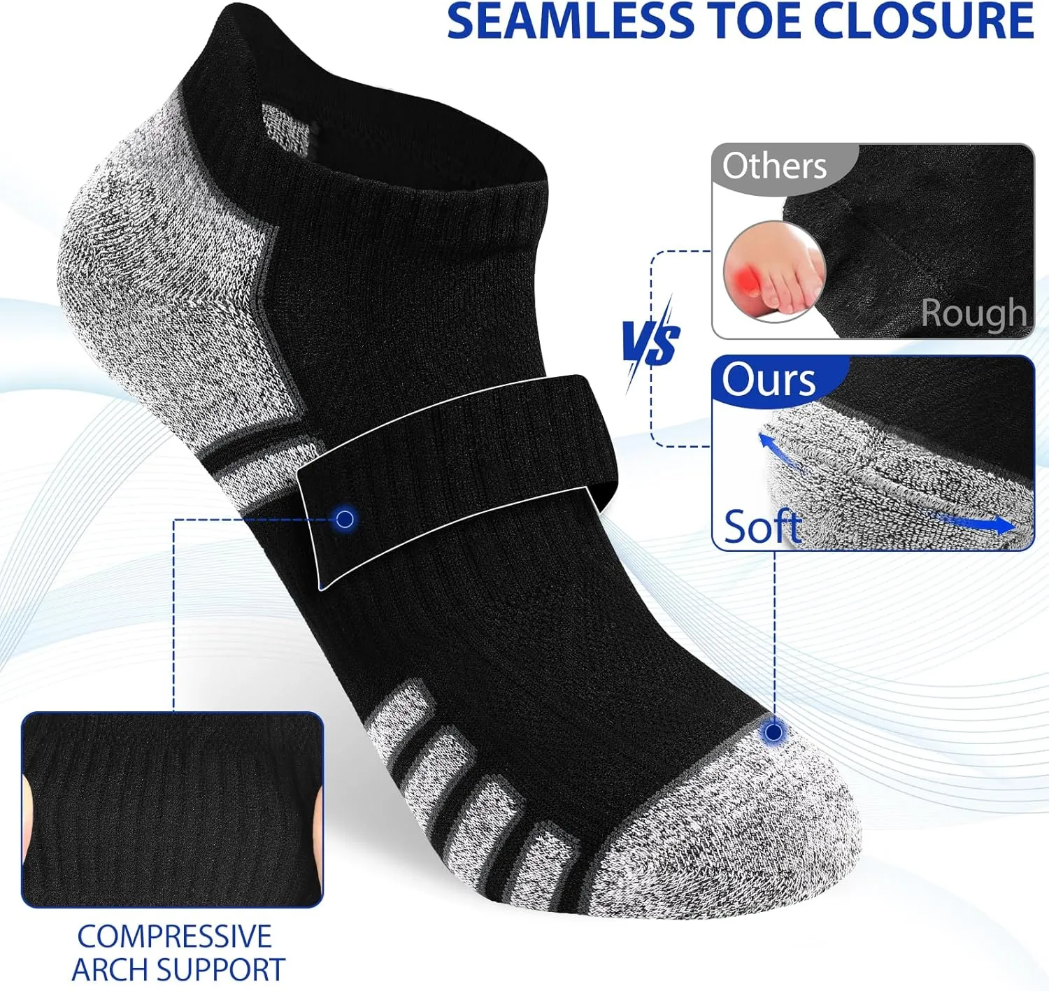 Mens Ankle Socks - 6 Pairs No Show Athletic Running Low Cut Socks with Moisture Wicking & Cushioned Suppor