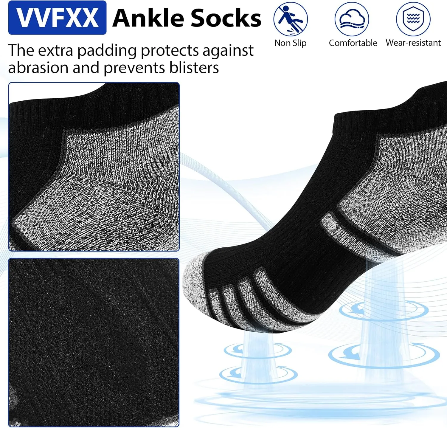 Mens Ankle Socks - 6 Pairs No Show Athletic Running Low Cut Socks with Moisture Wicking & Cushioned Suppor
