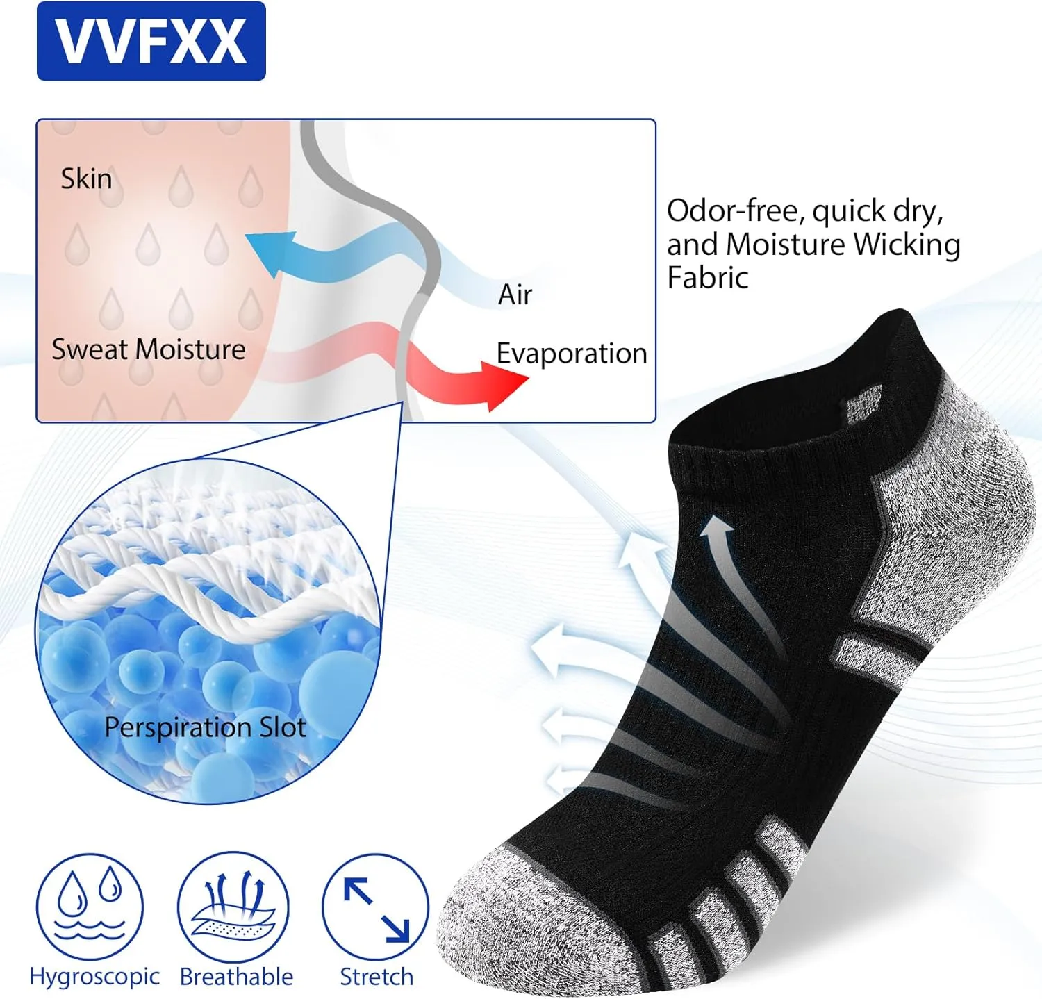 Mens Ankle Socks - 6 Pairs No Show Athletic Running Low Cut Socks with Moisture Wicking & Cushioned Suppor